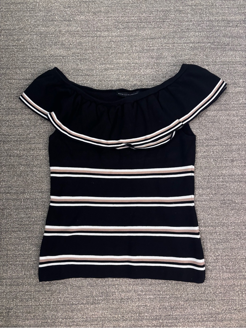 White House Black Market Navy Off-Shoulder Striped Sweater